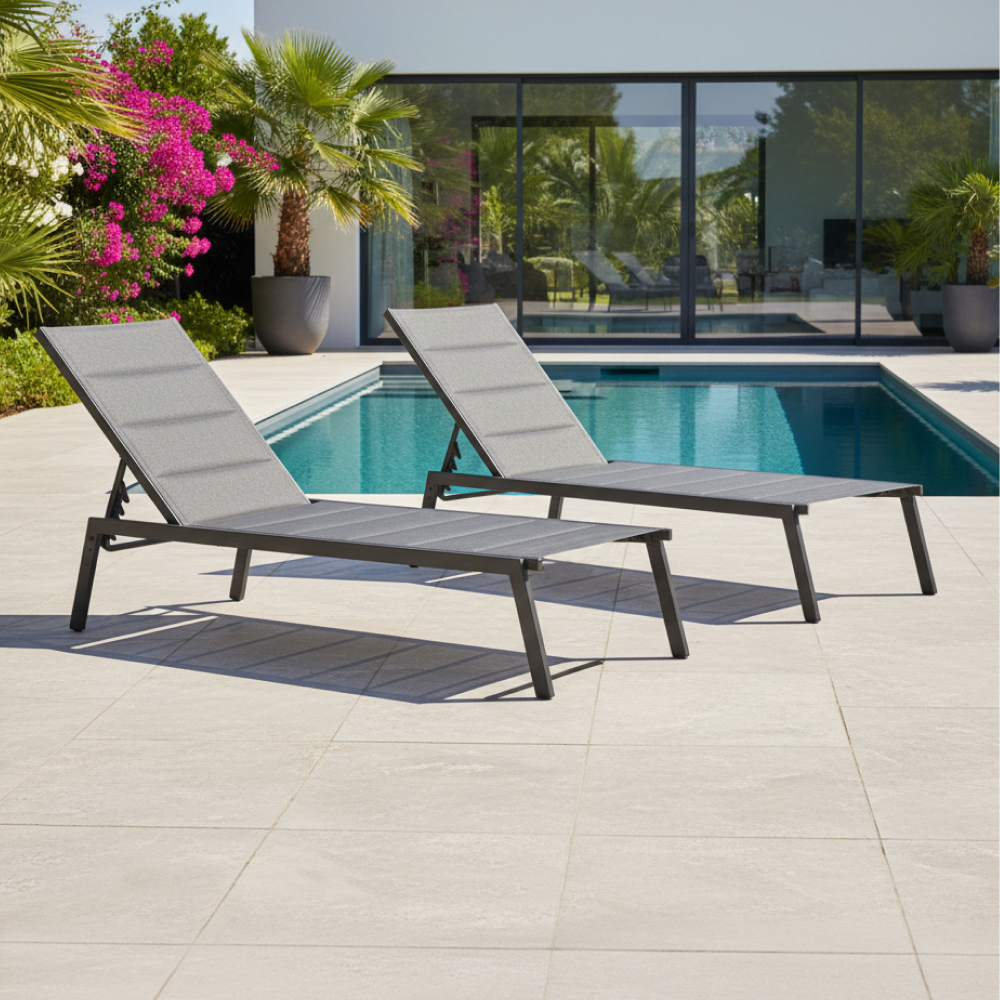 Polohovacie záhradné lehátko, čierna/sivá, LOPEZ