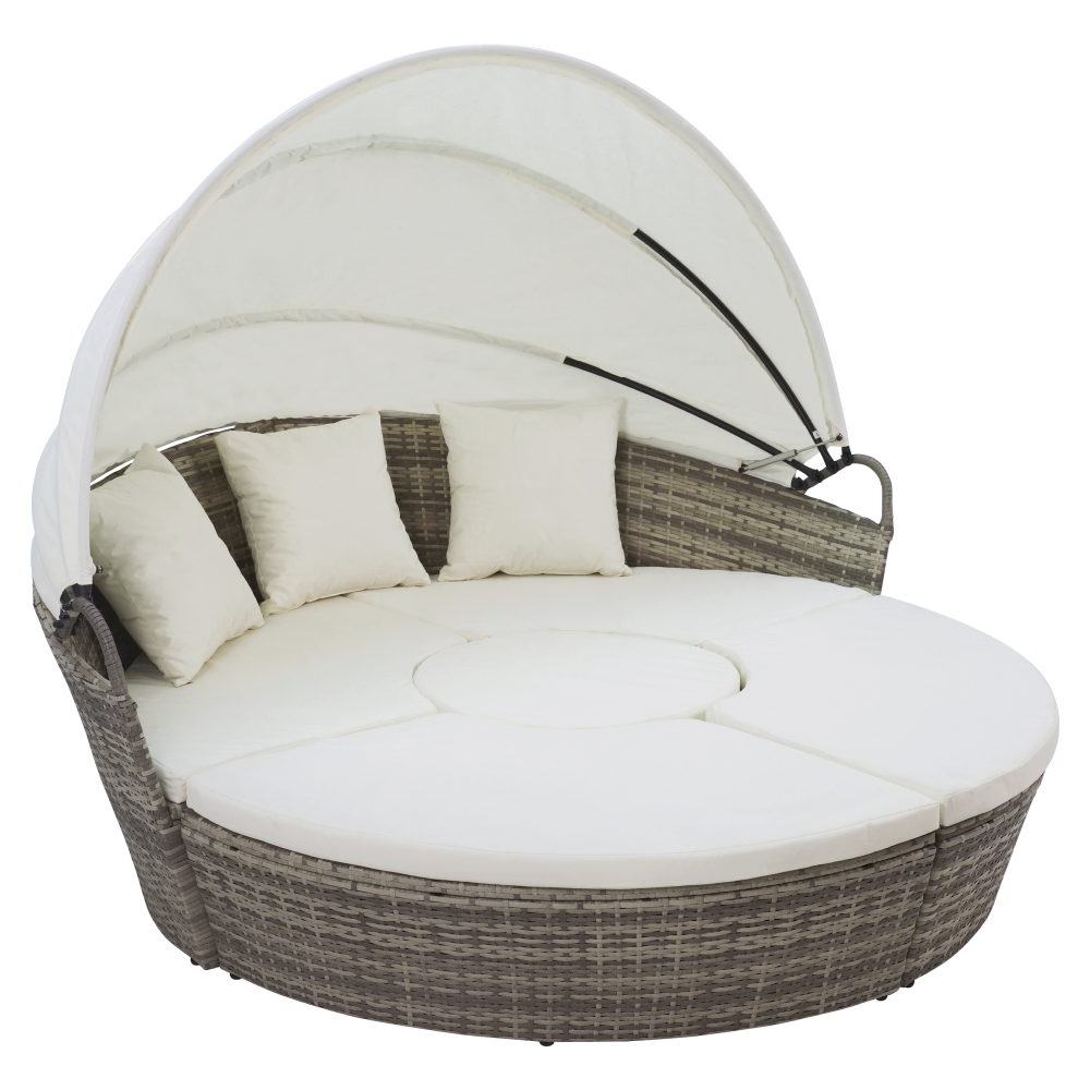Zahradní ratanová postel/set, 2v1, šedá/krémová, LEKO