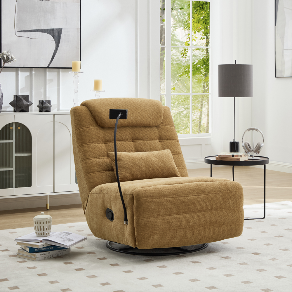 Luxusné otočné kreslo, hojdacie, horčicová, UMBRO