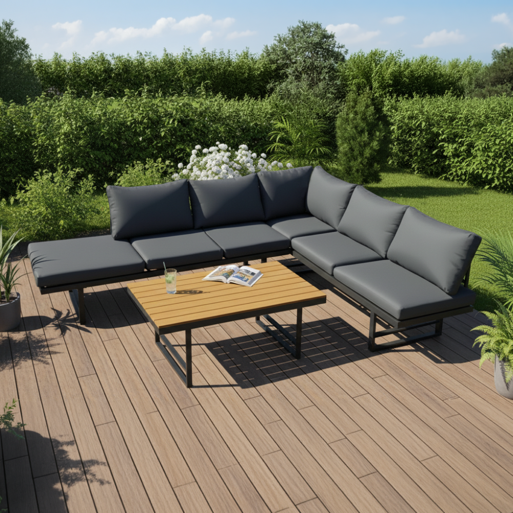 Záhradný set, čierna/tmavosivá/prírodná, ILARIA