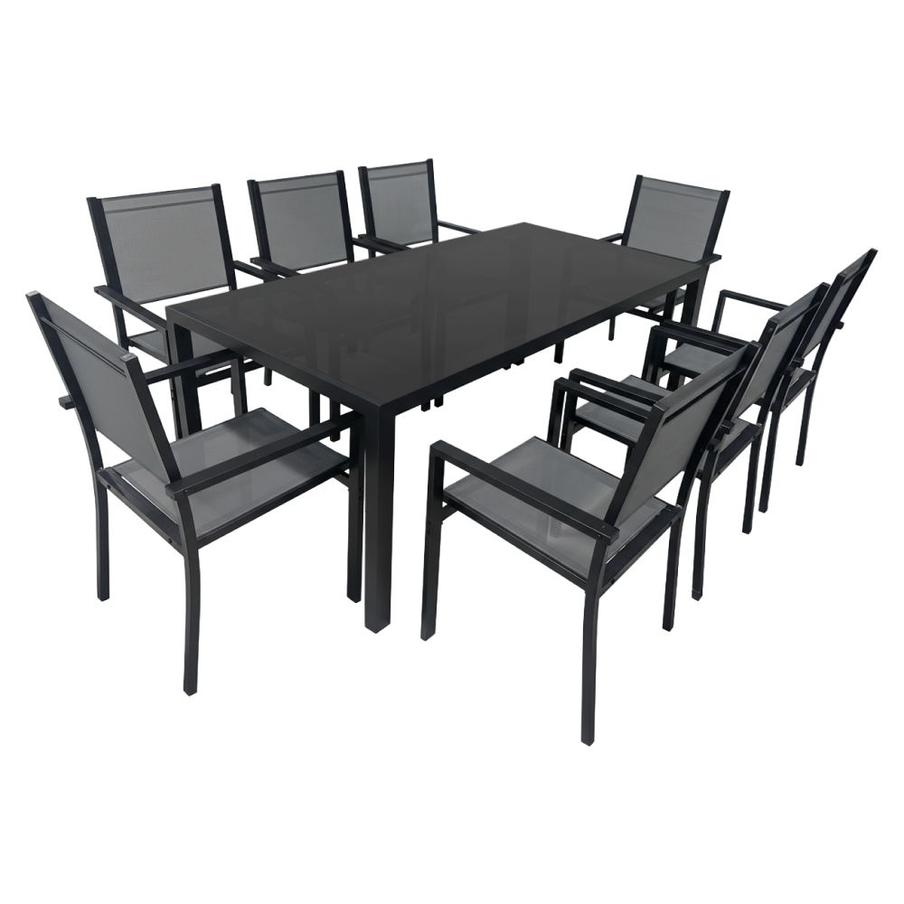 Zahradní 9-dílný set, šedá/černá, hliník, KESIOS