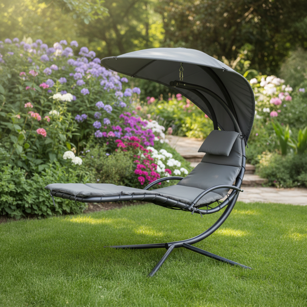 Záhradné hojdacie kreslo, sivá/čierna, SPAVIN 2 NEW