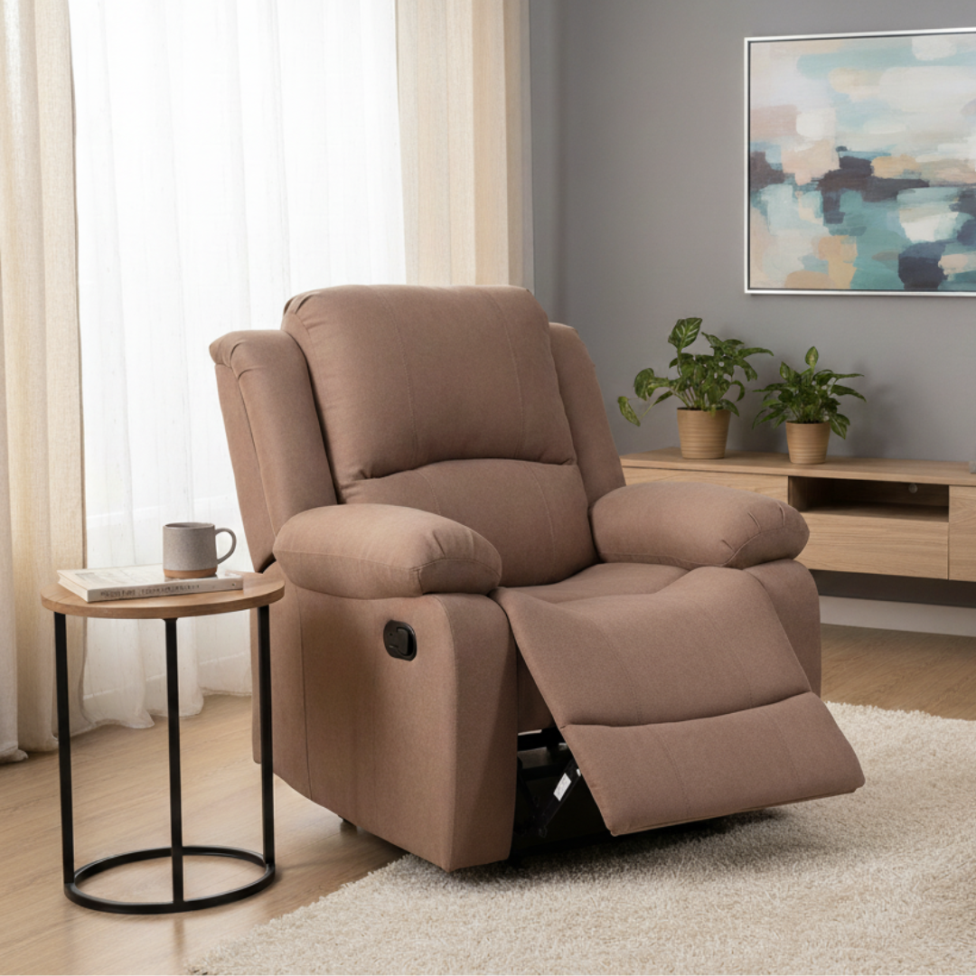 Relaxačné polohovacie kreslo, hnedá látka, ASKOY NEW