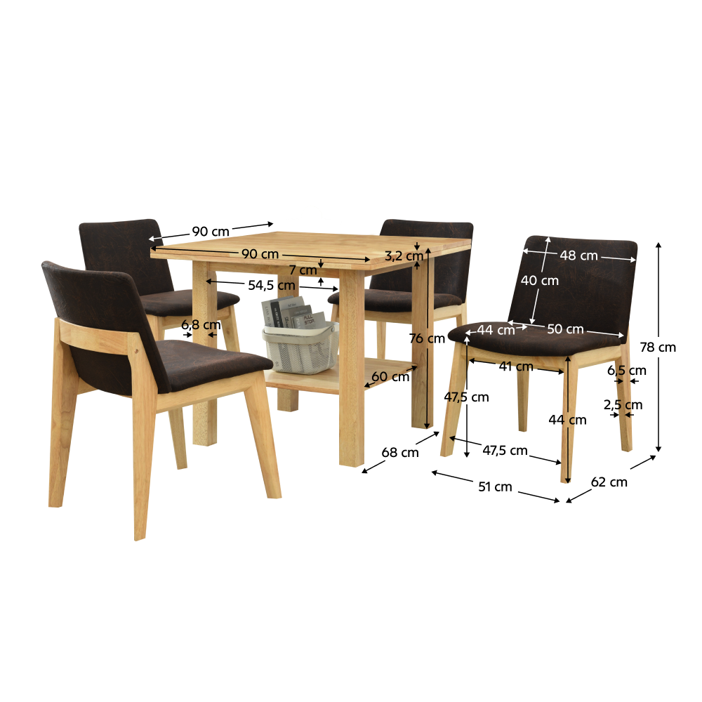 Jedálenský set 1+4, masívne drevo, prírodná/tmavohnedá, FOSEN