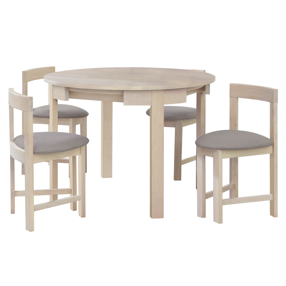 Jedálenský set 1+4, masívne drevo, biela vzor drevo/sivobéžová, DOMIO