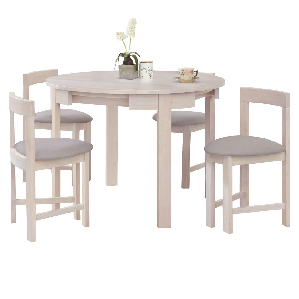 Jedálenský set 1+4, masívne drevo, biela vzor drevo/sivobéžová, DOMIO