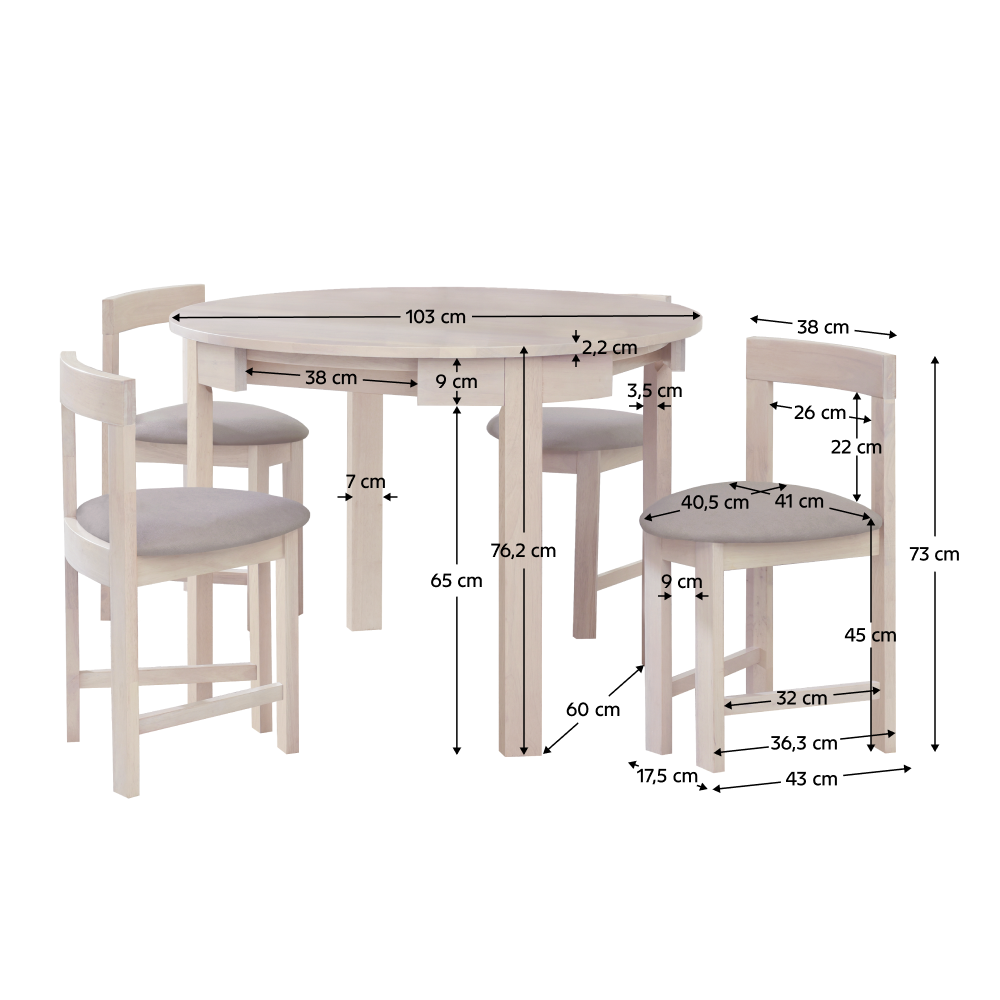 Jedálenský set 1+4, masívne drevo, biela vzor drevo/sivobéžová, DOMIO