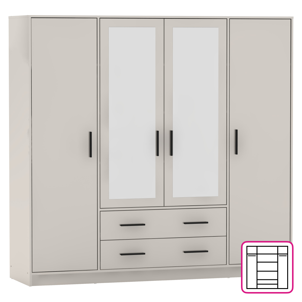 Šatní skříň, čtyřdveřová, kašmír, BENA 2