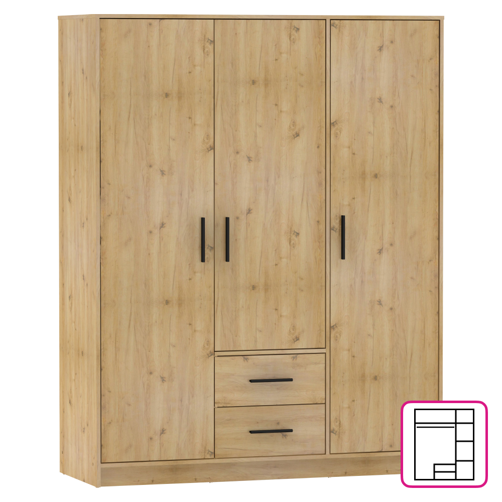 Skříň, třídveřová, dub artisan, BENA 4