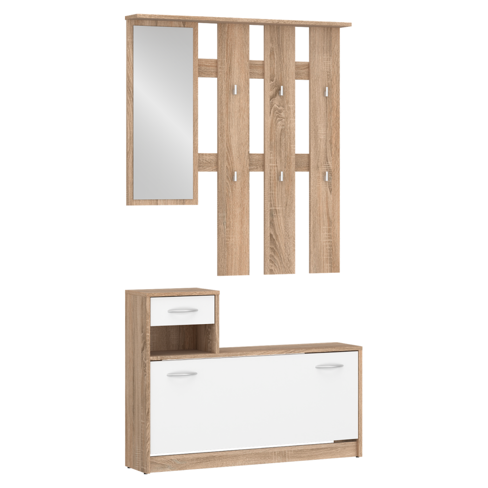 Předsíňová sestava, dub sonoma/bílá, VIRA-MECKI NEW