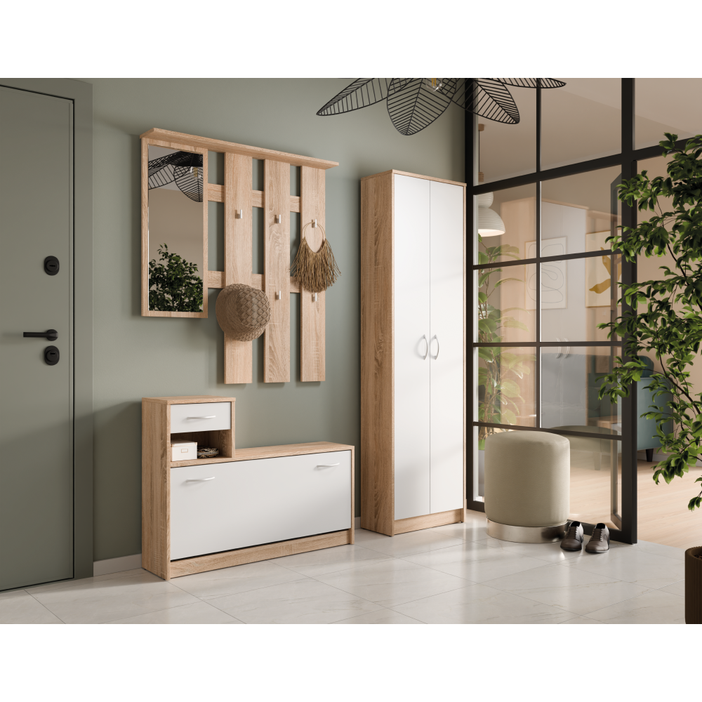 Predsieňová zostava, dub sonoma/biela, VIRA-MECKI NEW