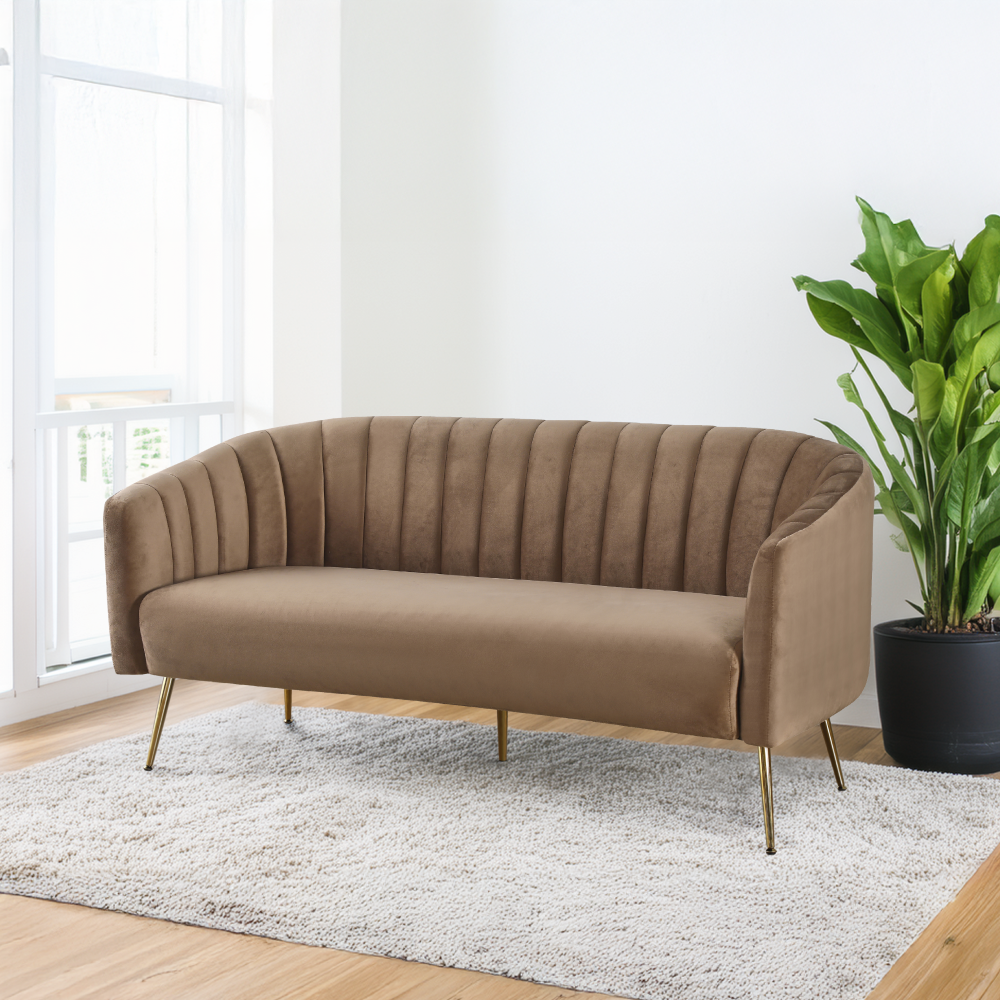 Dizajnový 3-sed, hnedá Velvet látka/gold chróm-zlatý, BAGY