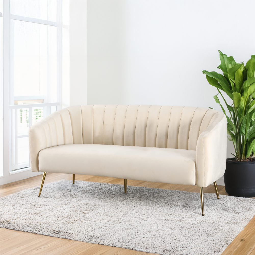 Dizajnový 3-sed, béžová Velvet látka/gold chróm-zlatý, BAGY