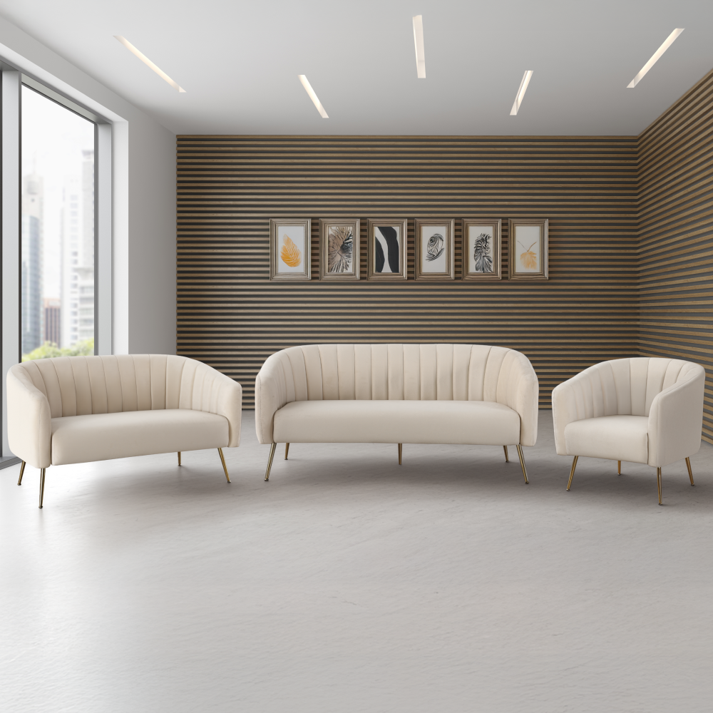 Dizajnový 3-sed, béžová Velvet látka/gold chróm-zlatý, BAGY