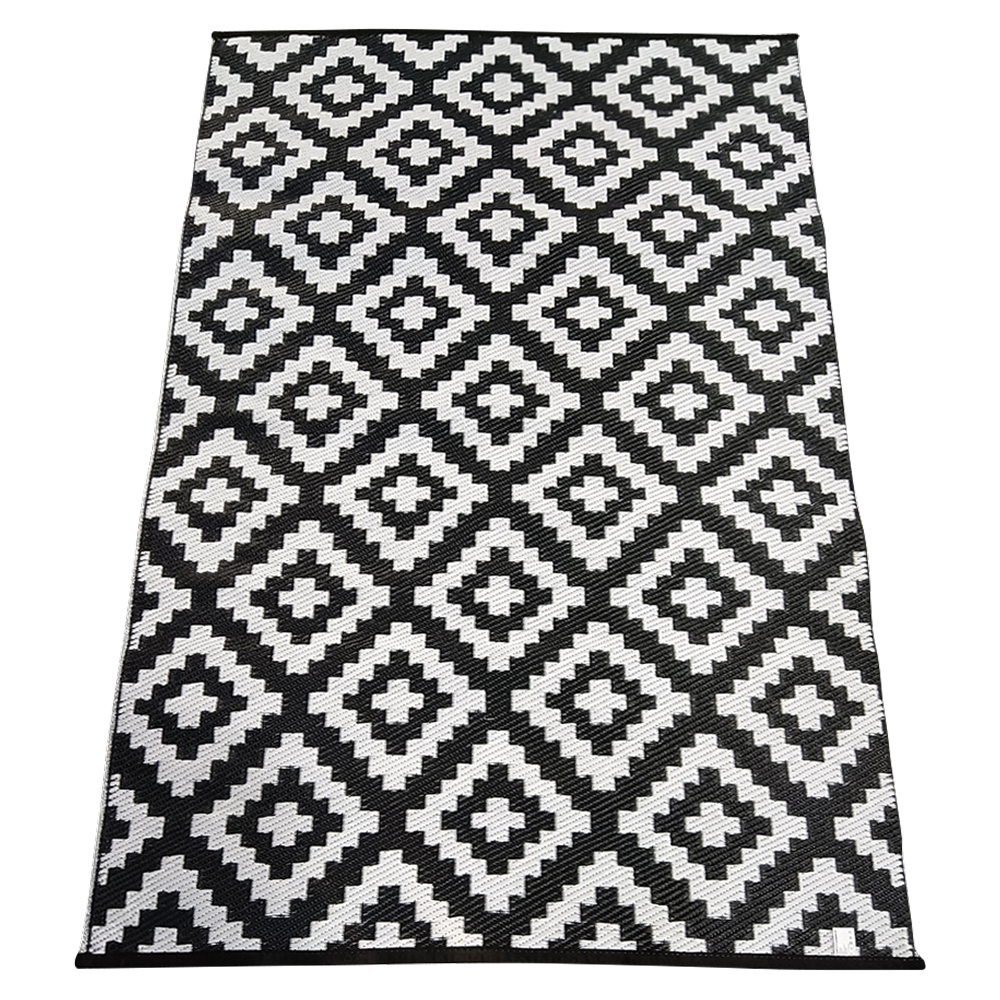 Terasový koberec, černá/bílá/vzor, 120x180, MEIRIN TYP 2