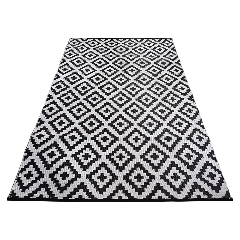 Terasový koberec, černá/bílá/vzor, 180x262, MEIRIN TYP 3