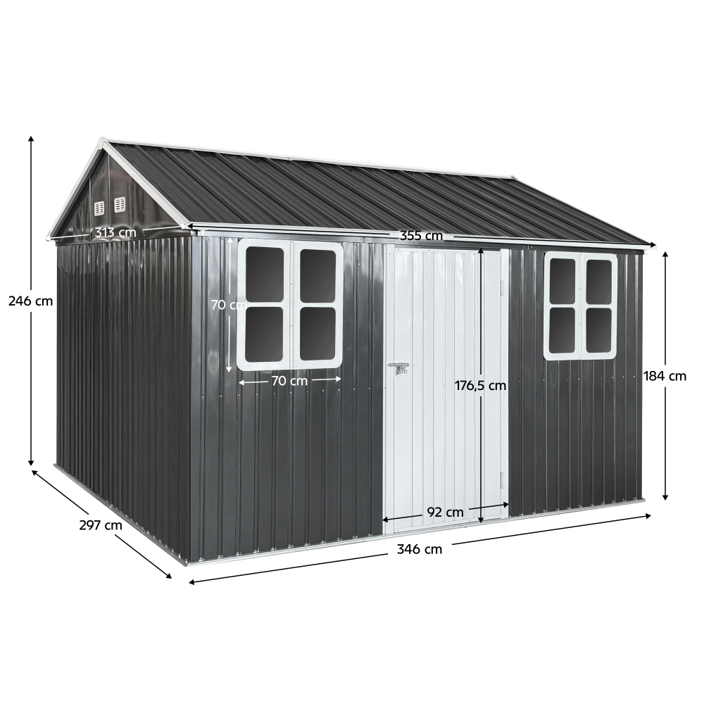 Plechový záhradný domček na náradie, antracitová, 3,6x3,1x2,5 m, GABKO