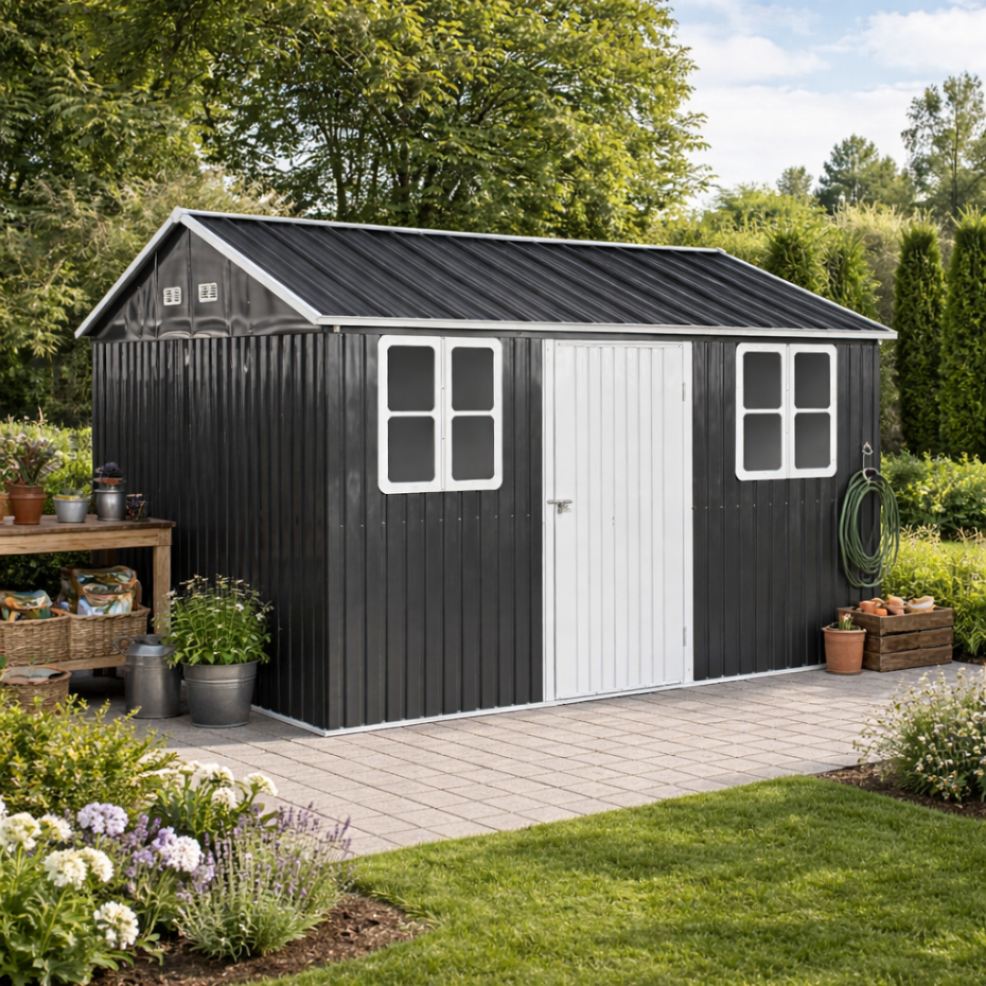 Plechový záhradný domček na náradie, antracitová, 3,6x3,1x2,5 m, GABKO