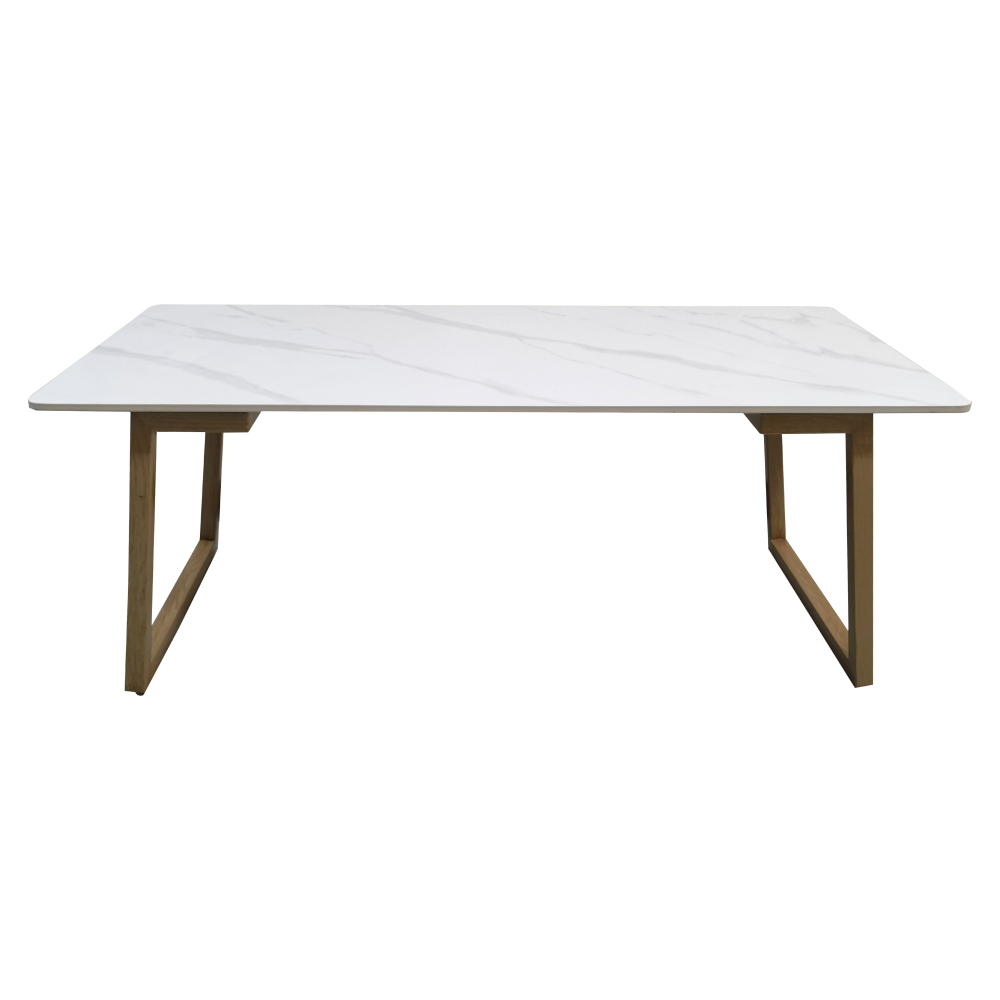 Konferenčný stolík, biely mramor/buk, DEMIAN