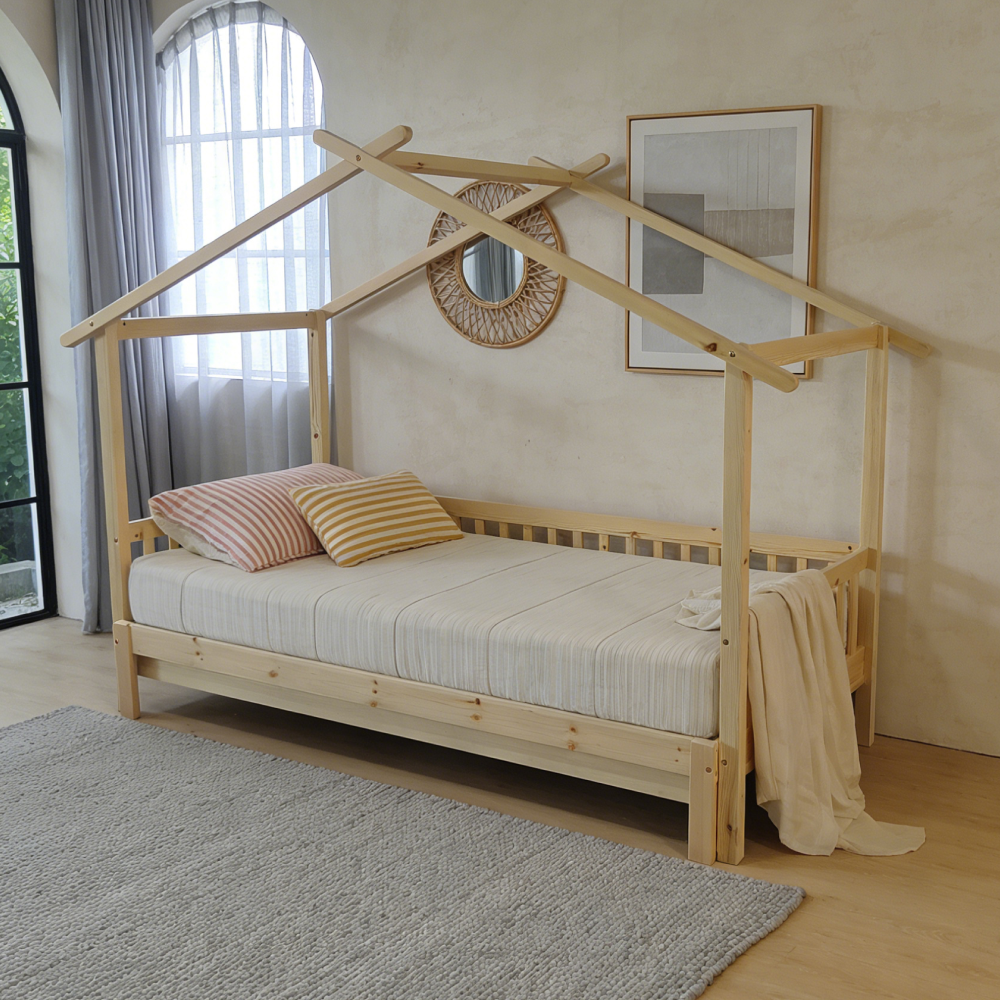 Montessori posteľ s prístelkou, prírodná, 90x200, KESIO