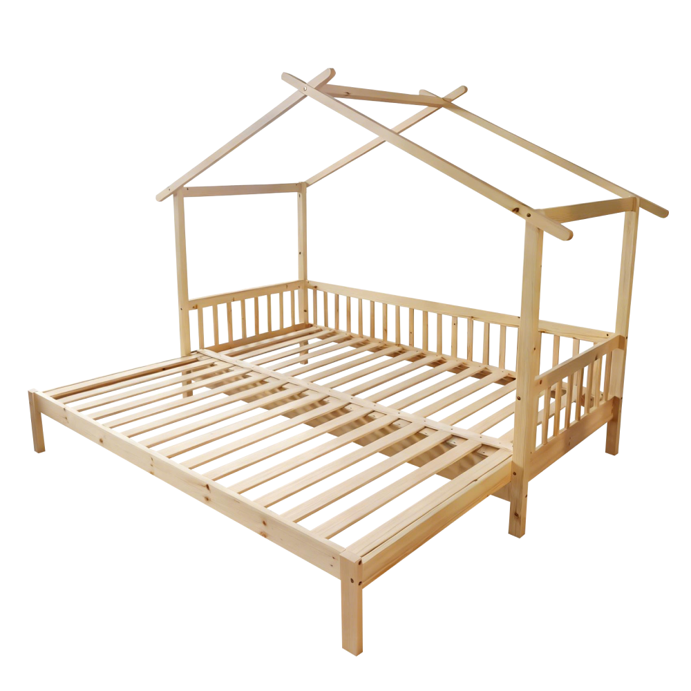 Montessori posteľ s prístelkou, prírodná, 90x200, KESIO