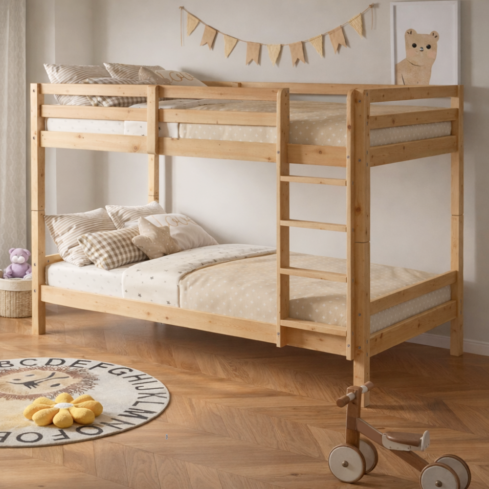 Poschodová posteľ, 90x200, masívne drevo, prírodná, INEZA