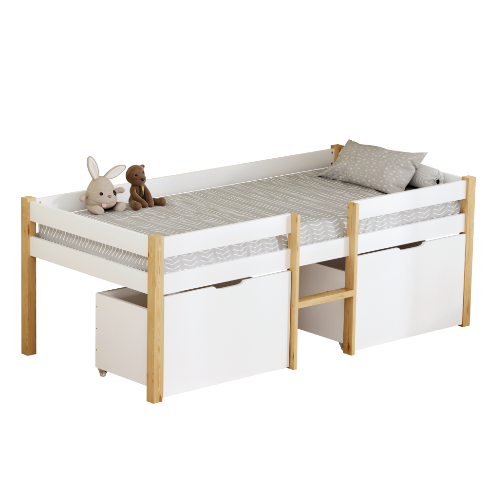 Posteľ s úložným priestorom, 90x200, dub/biela, JUNA