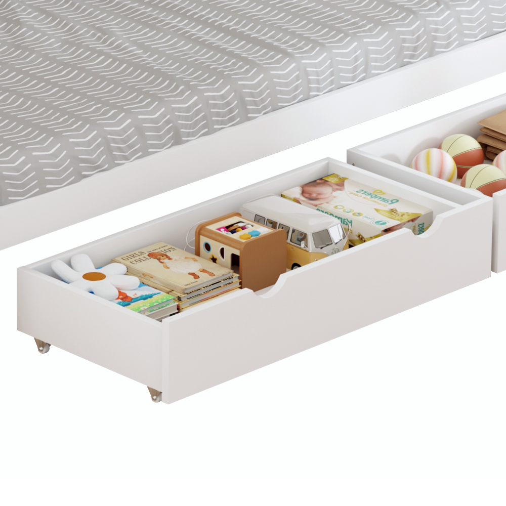 Posteľ s prístelkou a úložným priestorom, 90x200, biela, ELARA