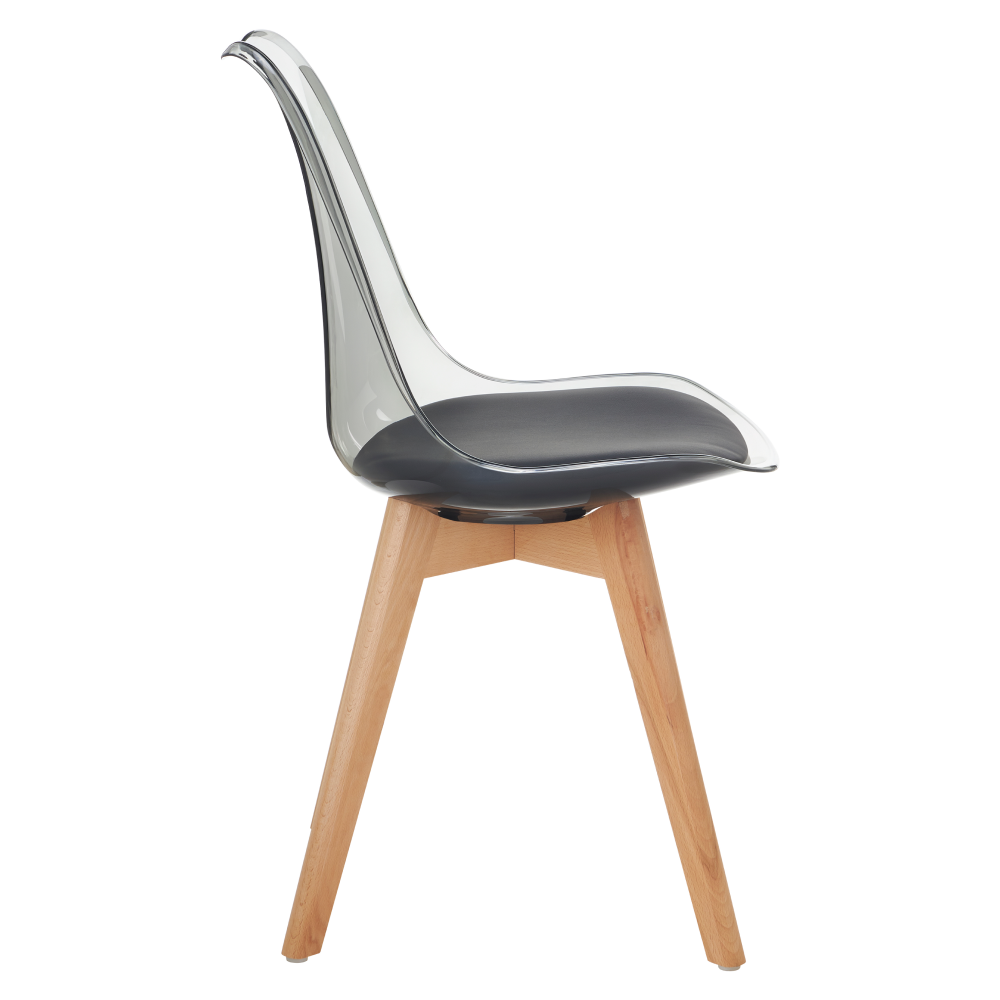 Stolička, transparentná čierna, akryl/ekokoža/buk, BALI 3 NEW