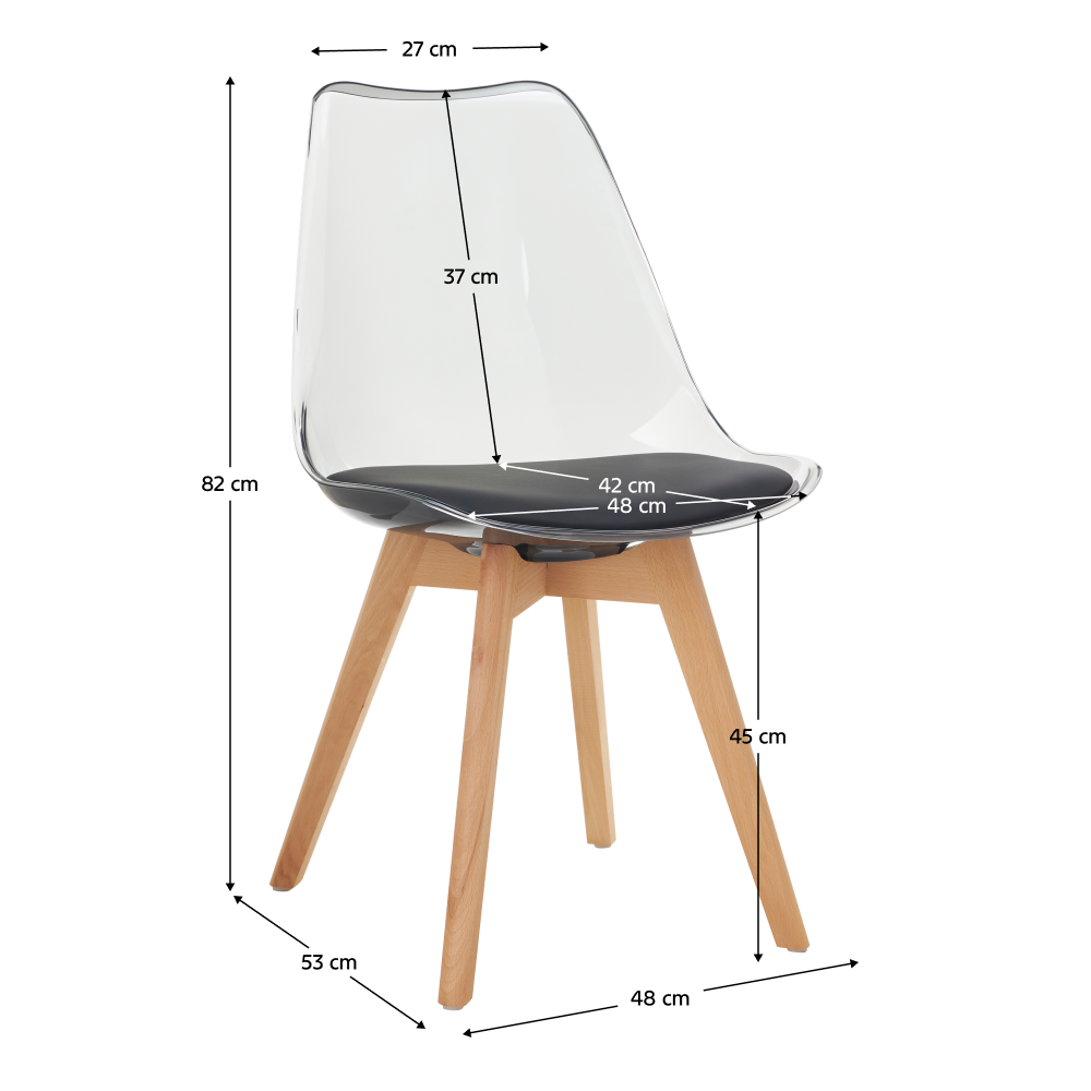 Stolička, transparentná čierna, akryl/ekokoža/buk, BALI 3 NEW