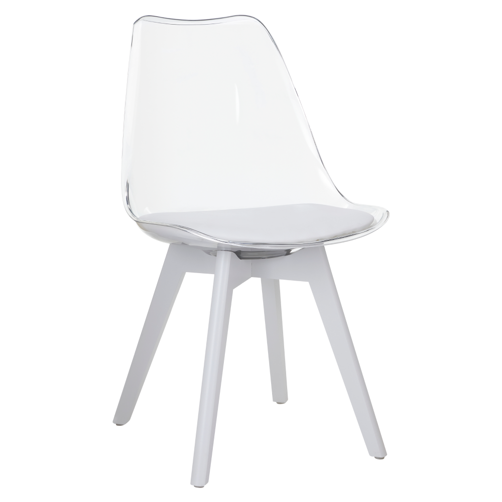 Stolička, transparentná biela, akryl/ekokoža/biela, BALI 3 NEW