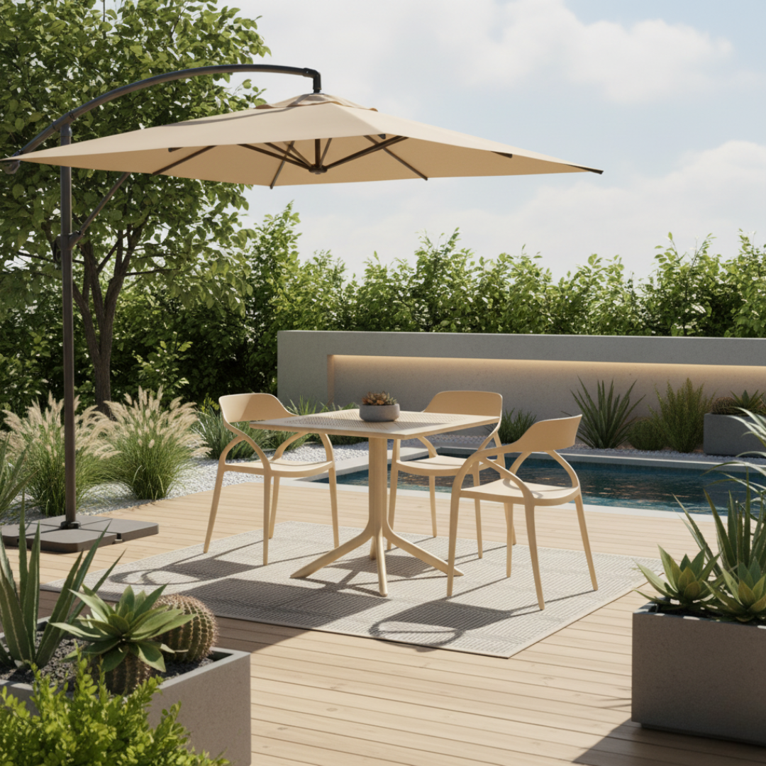 Záhradný stôl, sivohnedá Taupe, DENTON NEW