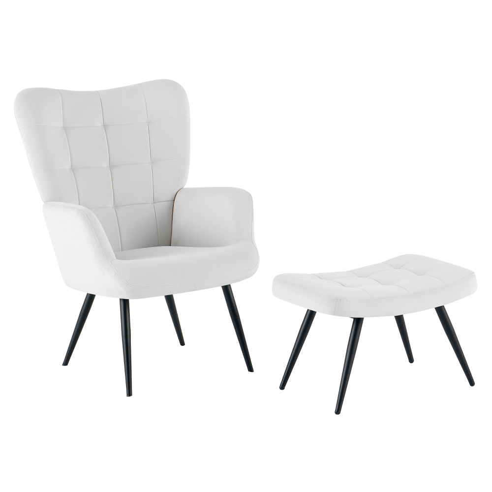 Kreslo s podnožou, svetlosivá Velvet látka/čierna, HABEN