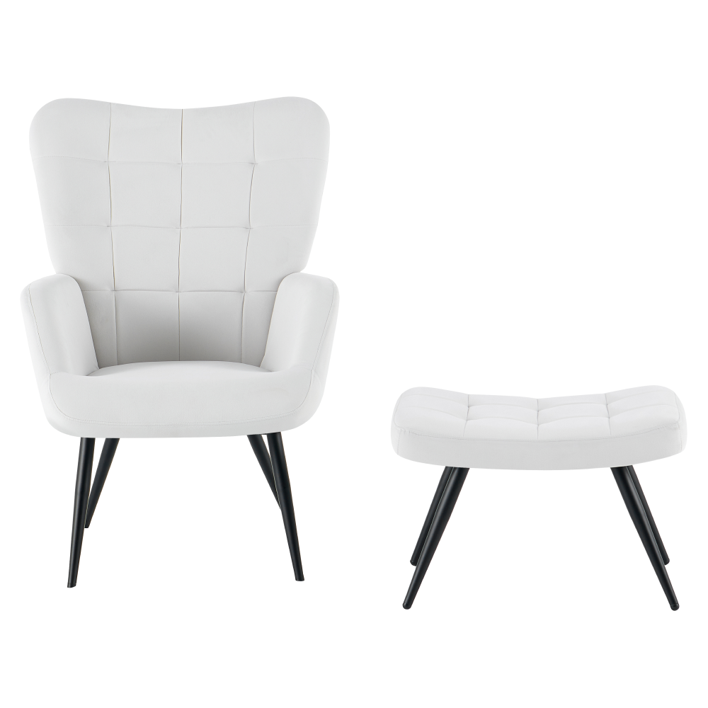 Kreslo s podnožou, svetlosivá Velvet látka/čierna, HABEN