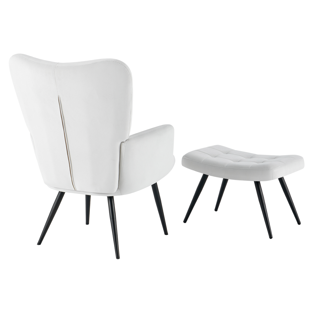 Kreslo s podnožou, svetlosivá Velvet látka/čierna, HABEN