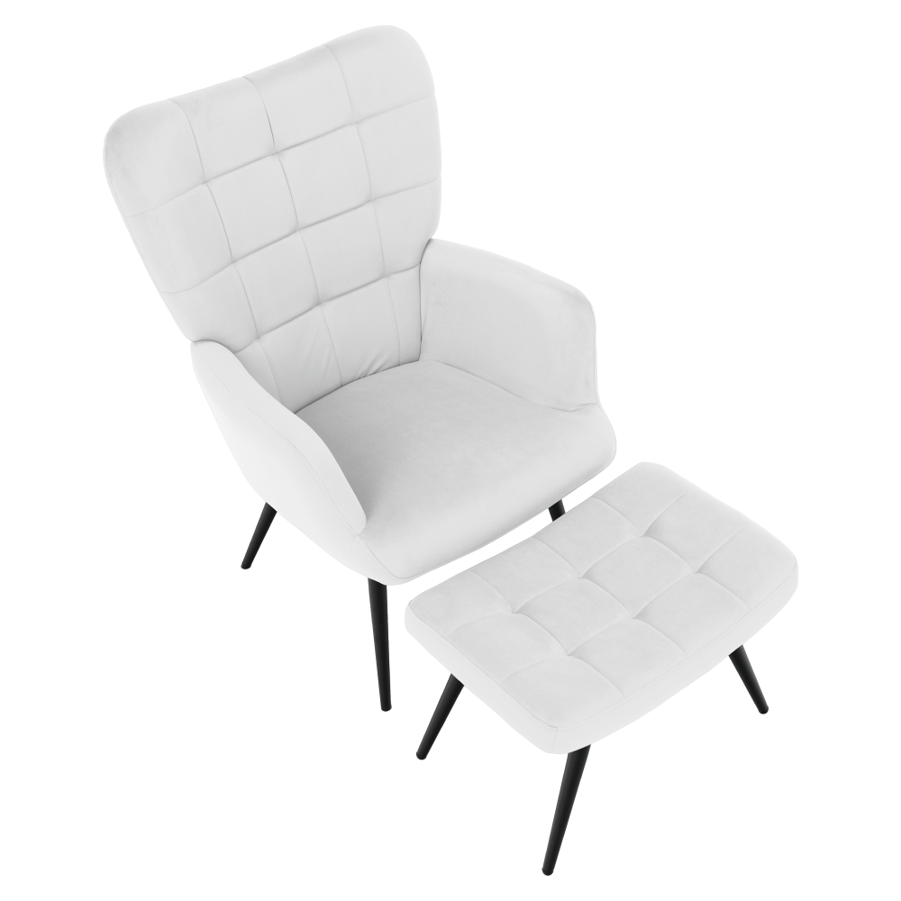 Kreslo s podnožou, svetlosivá Velvet látka/čierna, HABEN