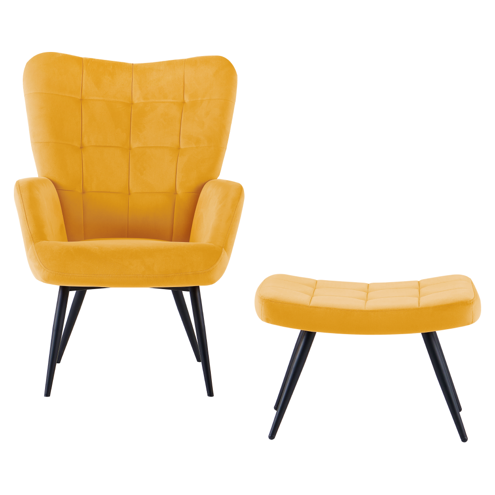 Kreslo s podnožou, žltá Velvet látka/čierna, HABEN