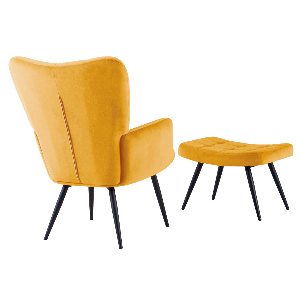 Kreslo s podnožou, žltá Velvet látka/čierna, HABEN