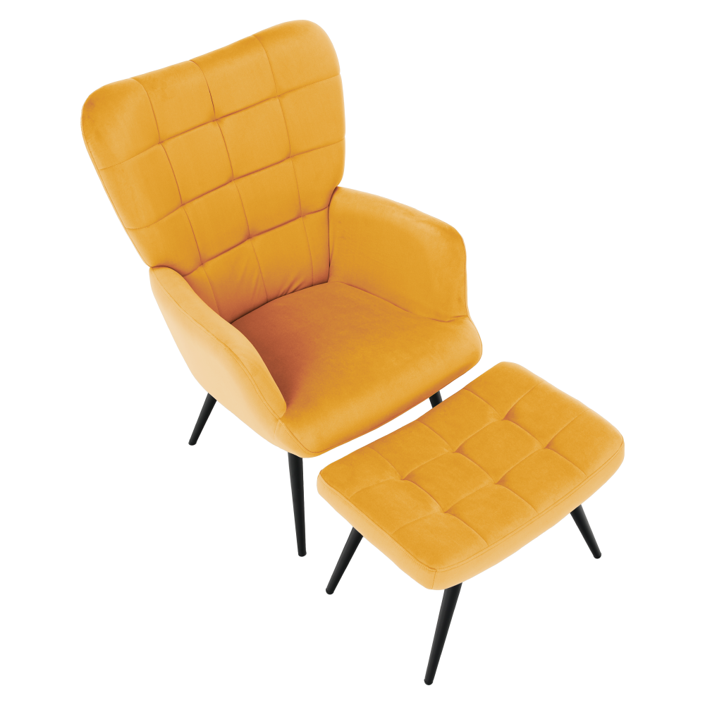 Kreslo s podnožou, žltá Velvet látka/čierna, HABEN