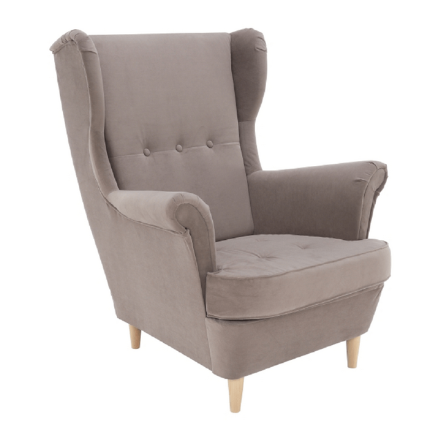 Křeslo ušák, béžovošedá/buk, RUFINO 3 NEW P1, poškozené zboží