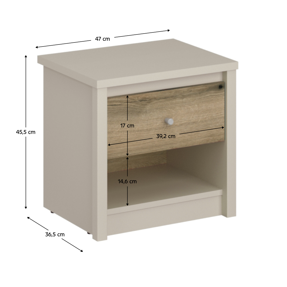 Nočný stolík, kašmír/dub evoke, KAROS 1S