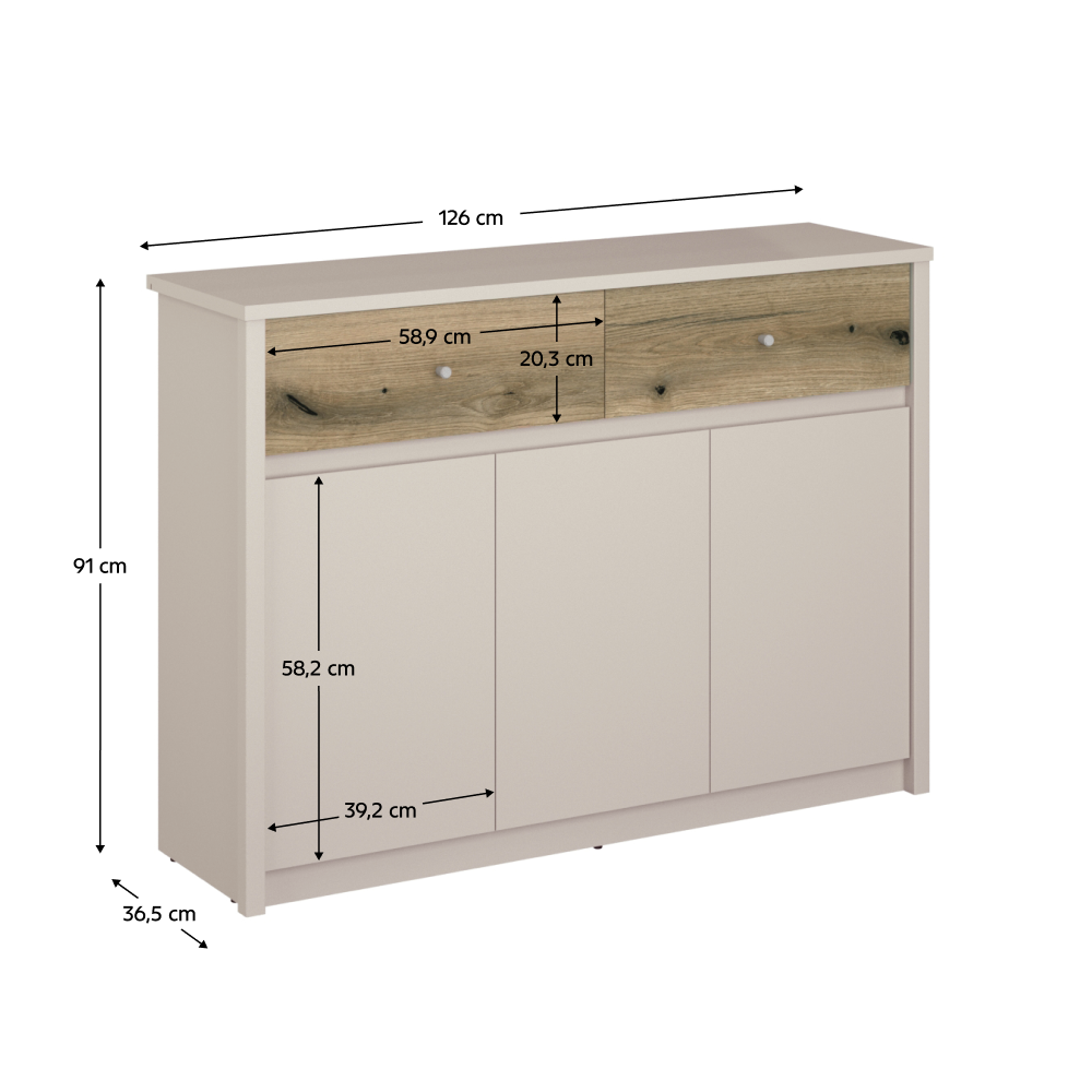 Komoda, kašmír/dub evoke, KAROS 3D2S