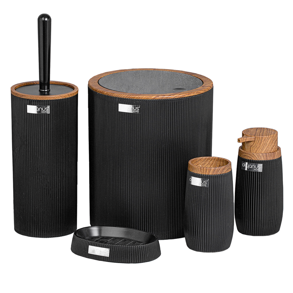 Sada koupelnových doplňků, 5 dílná, černá/hnědá, MIRKO TYP 1