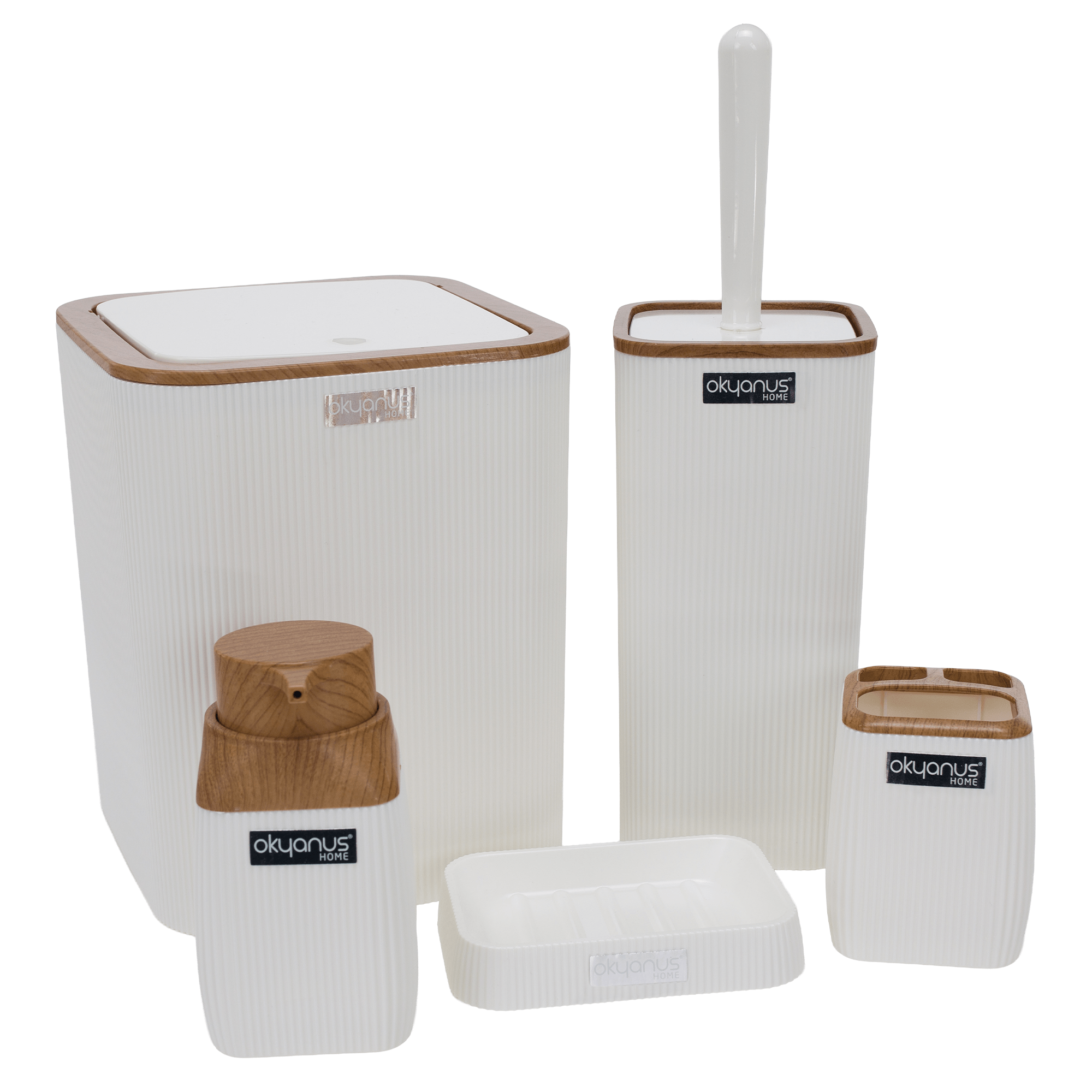 Sada koupelnových doplňků, 5 dílná, bílá/hnědá, MIRKO TYP 2