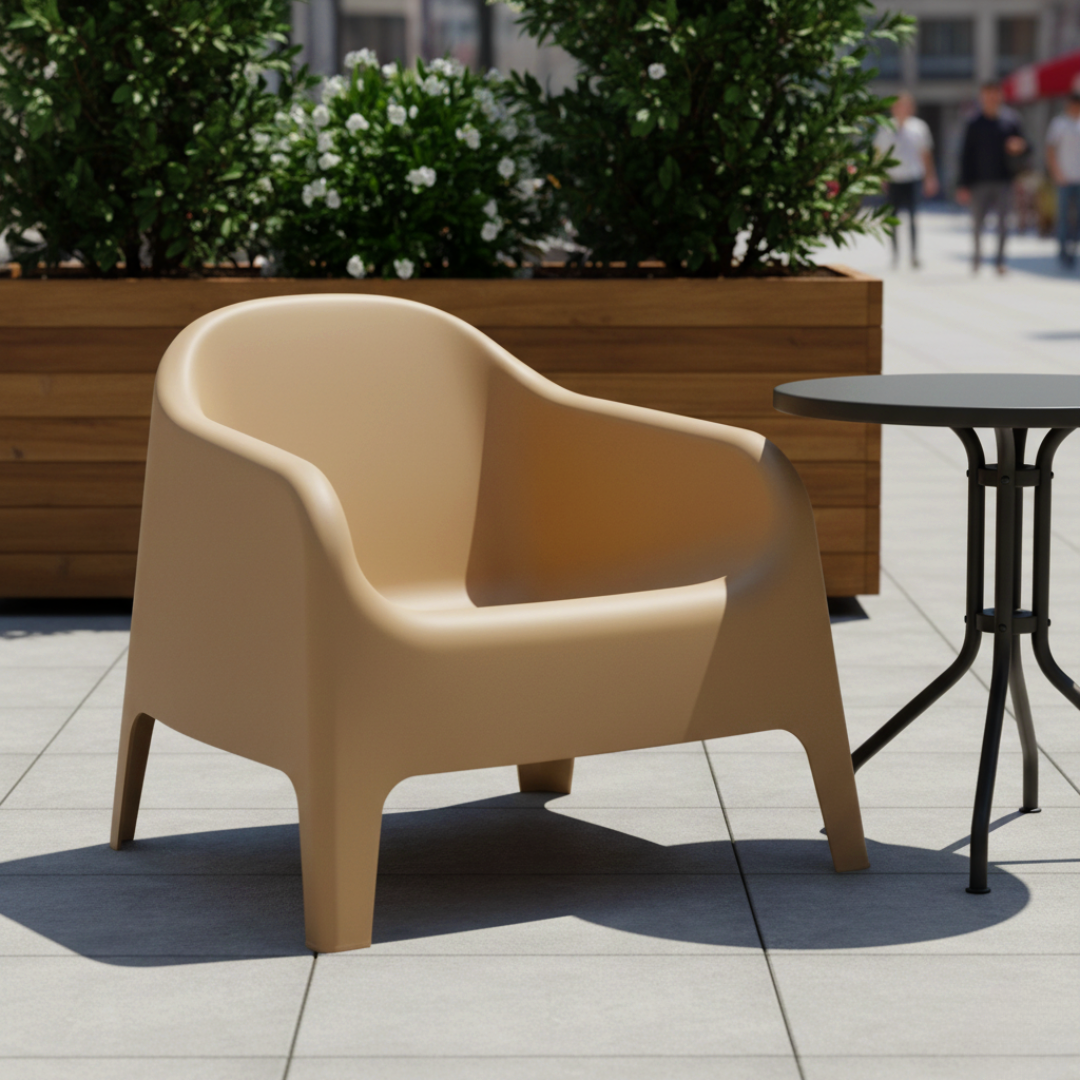 Stohovateľné kreslo, hnedá, plast, SOKRA NEW