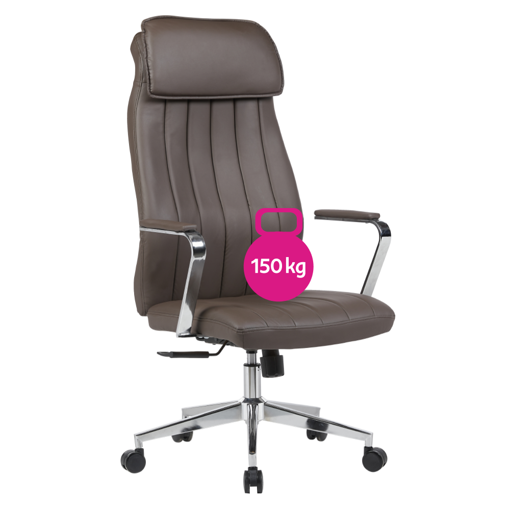 Kancelárske kreslo, sivohnedá ekokoža/chróm, nosnosť 150 kg, ELADIO
