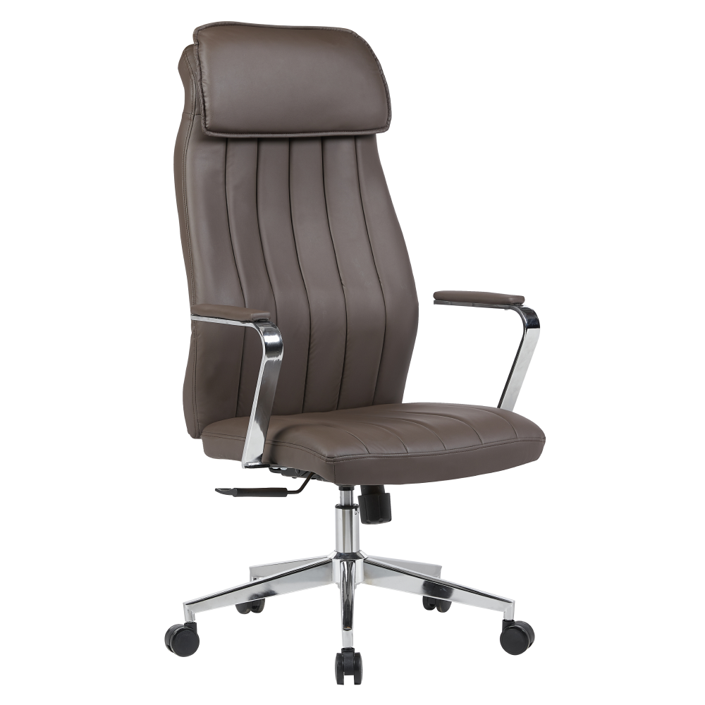 Kancelárske kreslo, sivohnedá ekokoža/chróm, nosnosť 150 kg, ELADIO