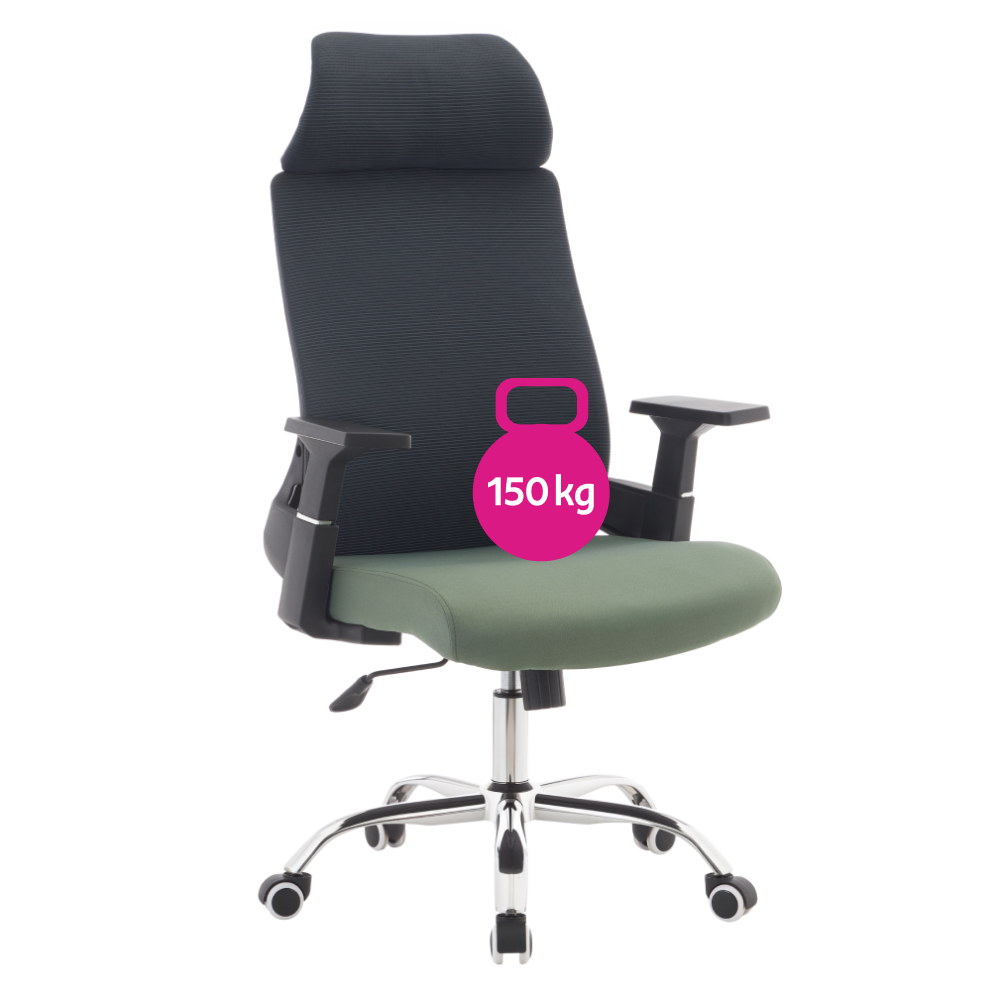 Kancelárske kreslo, tmavosivá/zelená/chróm, nosnosť 150 kg, HOLGER