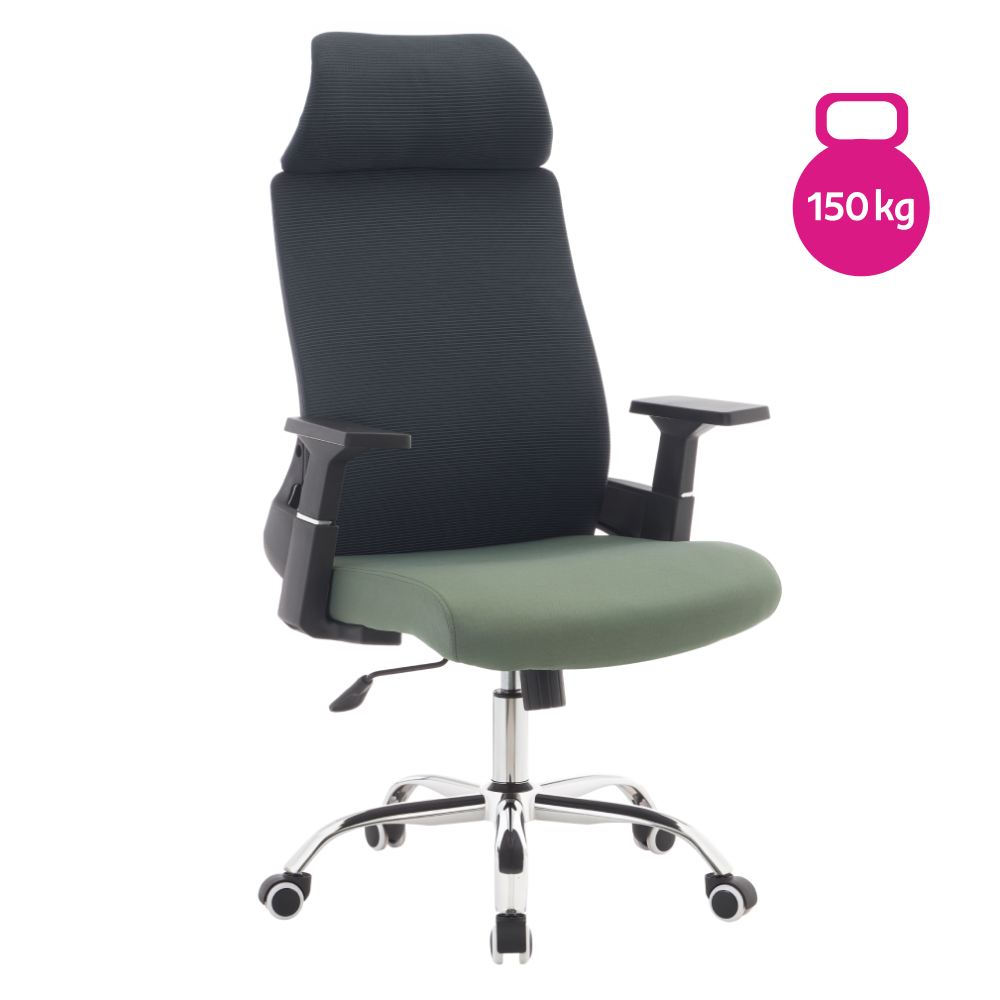 Kancelárske kreslo, tmavosivá/zelená/chróm, nosnosť 150 kg, HOLGER
