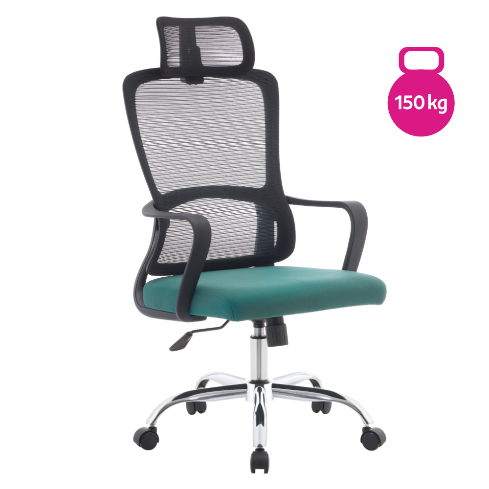 Kancelárske kreslo, čierna/zelená/chróm, nosnosť 150 kg, RANDY
